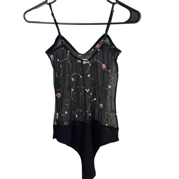 Sheer Bodysuit Embroidered Floral Adjustable Straps SZ S Whimsygoth Cottagecore - Picture 2 of 6